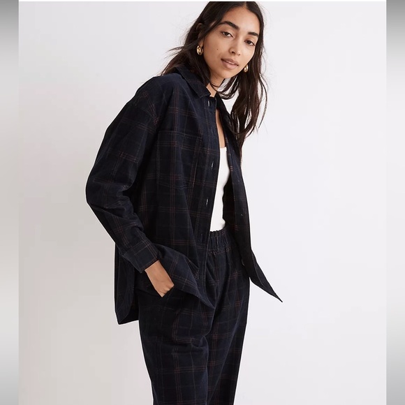 NWT Madewell Corduroy Plaid Oversized Shirt Jacket, Navy - Picture 5 of 5